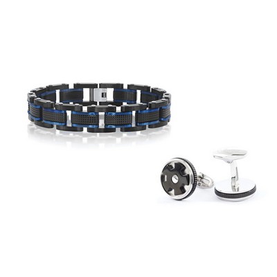 Bracelet W/ Sleek Black Accents and Cufflink Set W/ Color Medallion